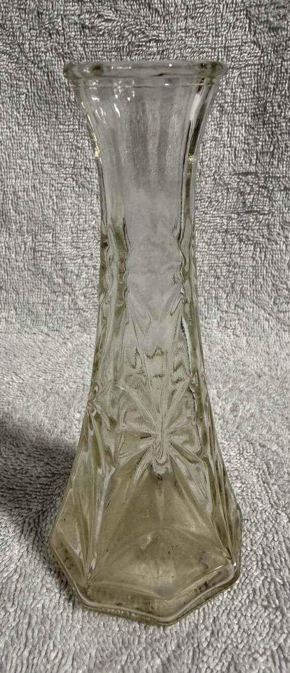 Hoosier Glass Bud Vase 6 Inches Clear Starburst Pattern